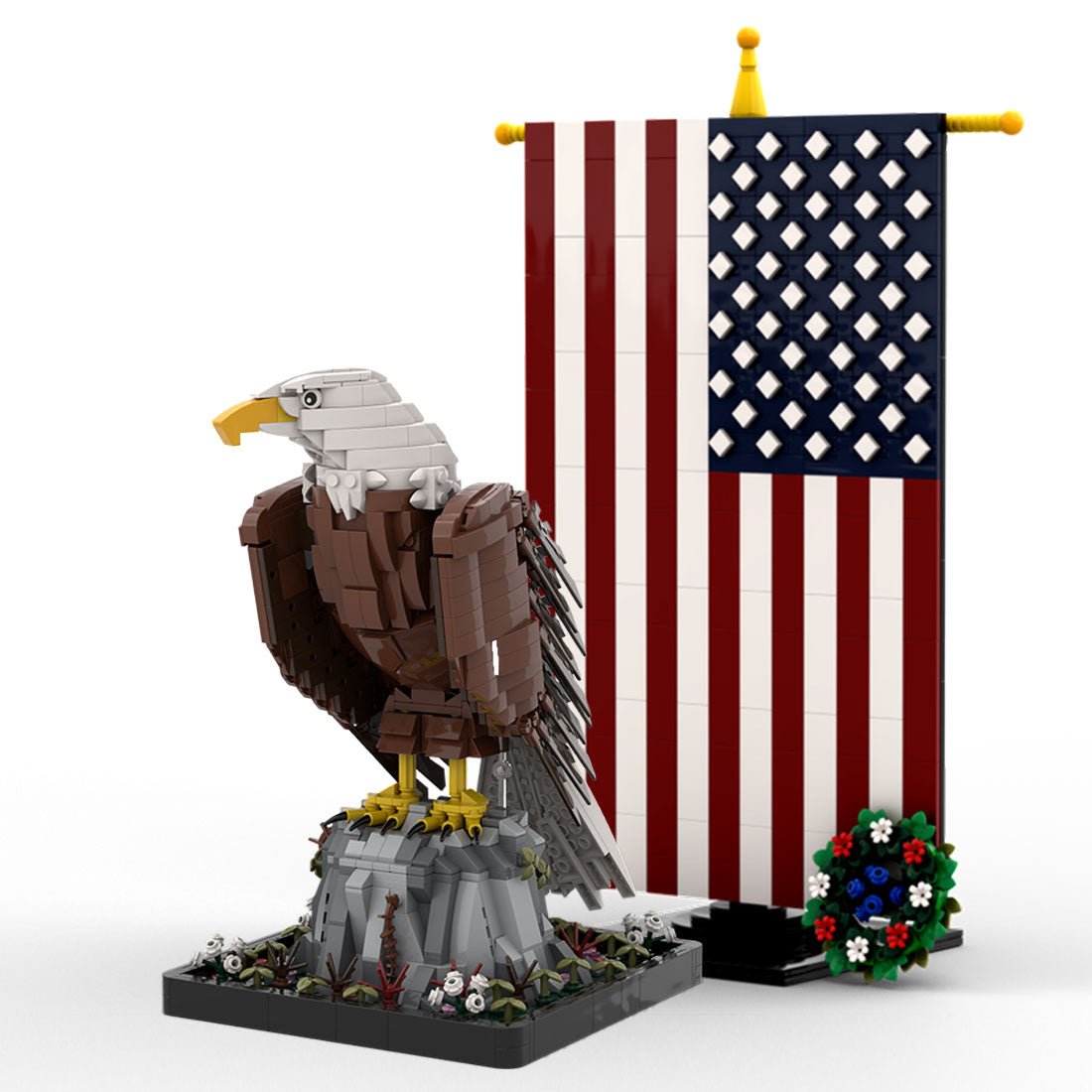 MOC - 161001+MOC - 161100 American Bald Eagle with Flag Klemmbausteine - LesDiy - Klemmbausteine