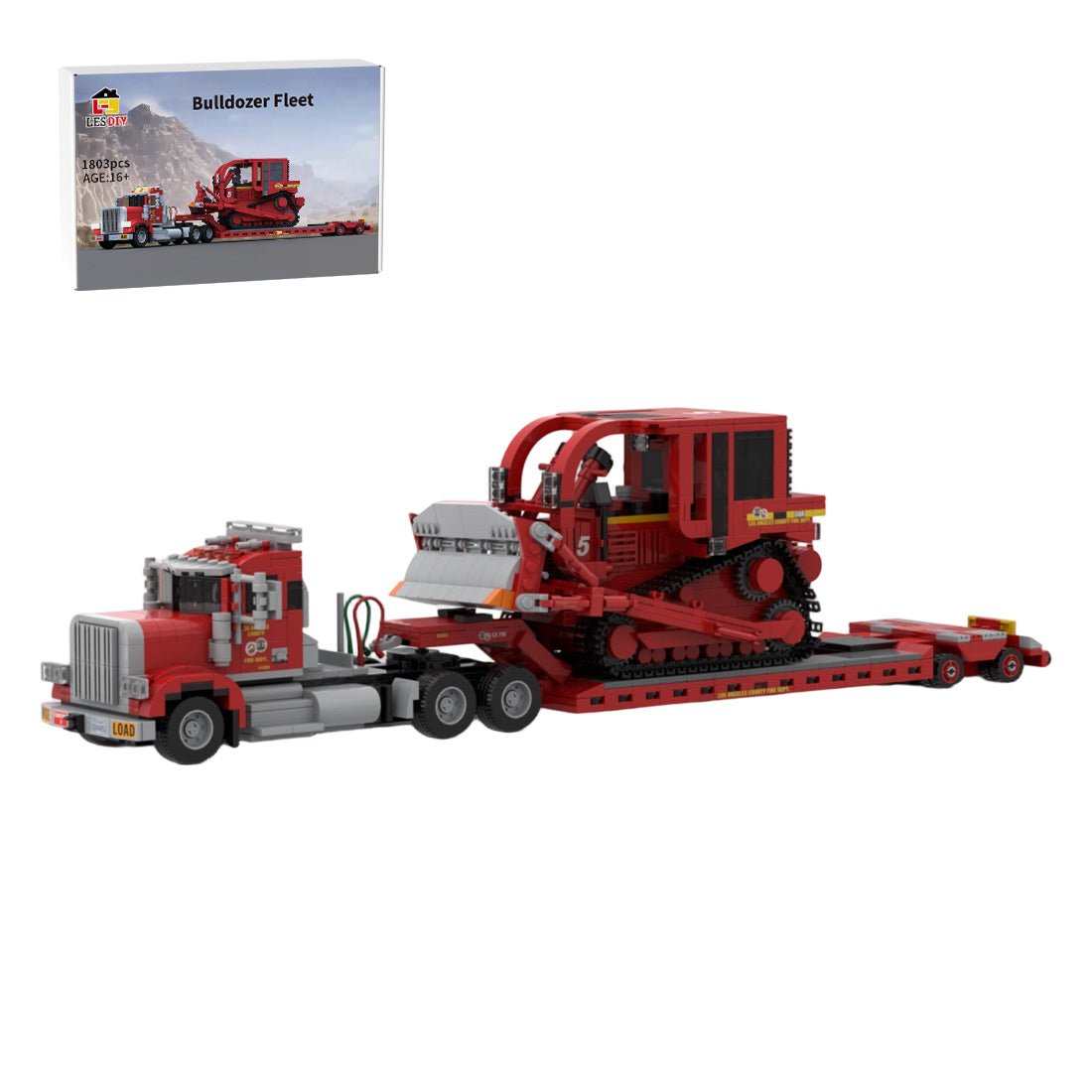 MOC - 257804 Peterbilt 367 + CAT D8R Dozer - L.A County Dozer Team 5 Klemmbausteine - LesDiy - Klemmbausteine