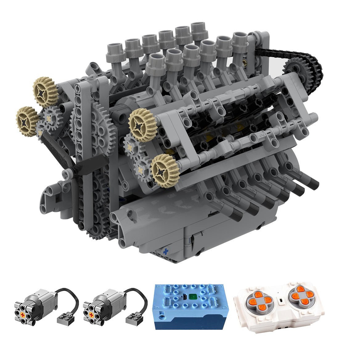 MOC - 40128 V12 - Motor mit Getriebe Klemmbausteine - LesDiy - Klemmbausteine