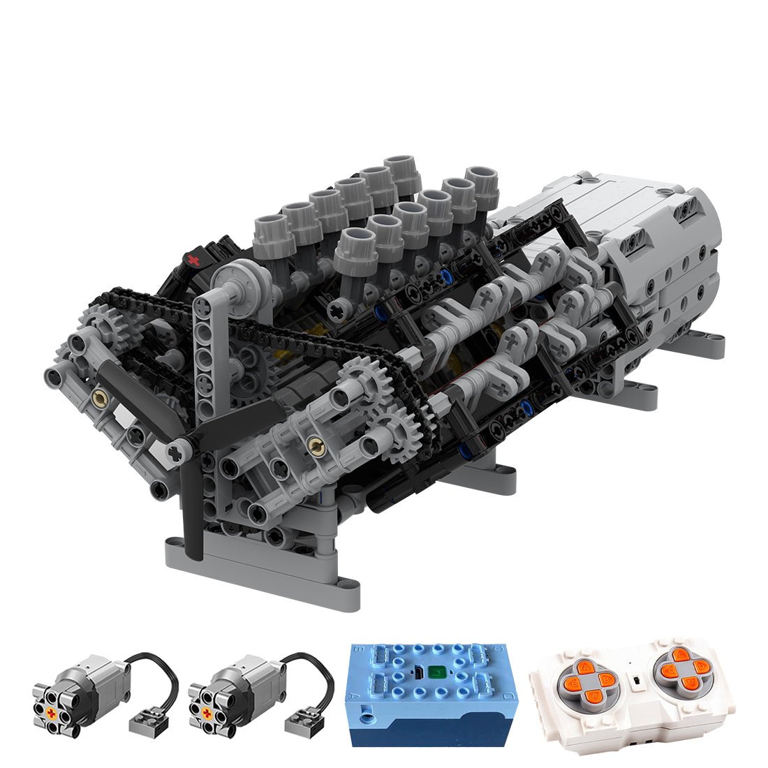 MOC - 43833 V12 - Motor mit Getriebe Mk2 Klemmbausteine - LesDiy - Klemmbausteine
