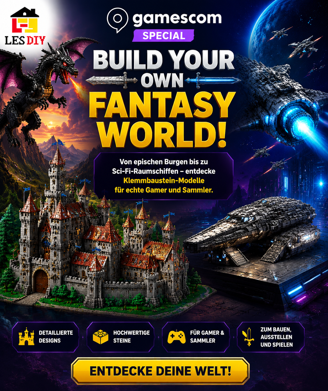 🎮 Gamescom Special: Baue deine eigene Fantasy-Welt mit LES DIY Klemmbausteinen - LesDiy