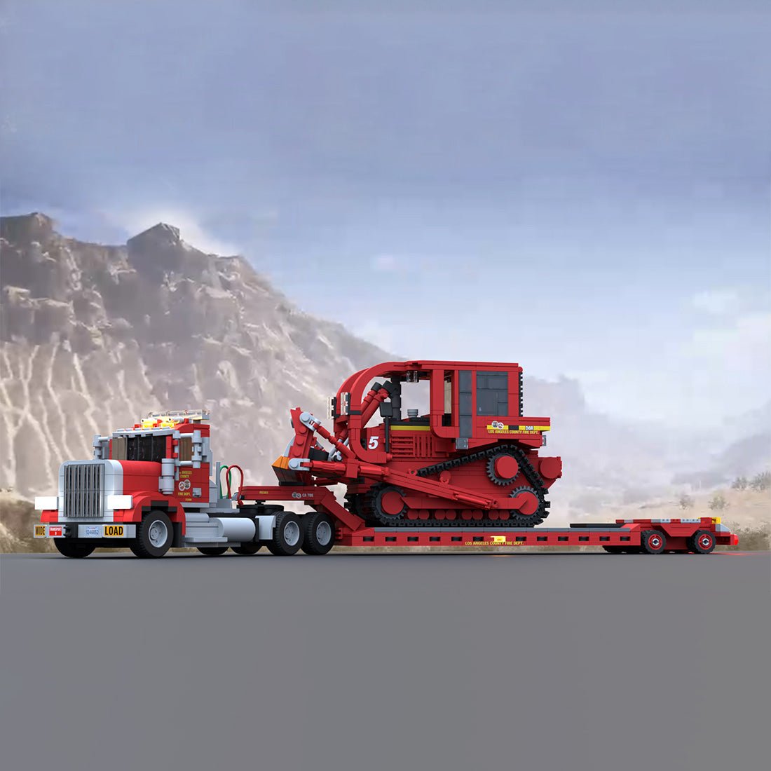 MOC - 257804 Peterbilt 367 + CAT D8R Dozer - L.A County Dozer Team 5 Klemmbausteine - LesDiy - Klemmbausteine