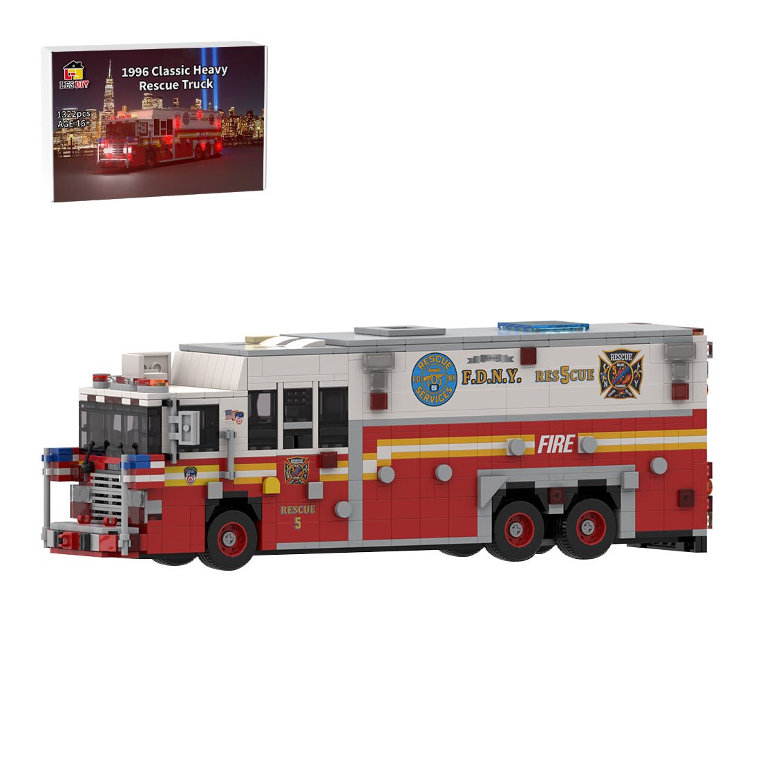 MOC-277134 1996 HME 1871 – Saulsbury (ehemals Rescue 5, FDNY) Klemmbausteine-LesDiy-Klemmbausteine