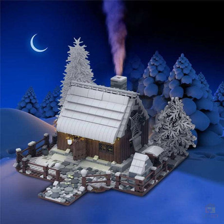 MOC Bergwald Winter Holzhaus mit Kamin - LesDiy - Klemmbausteine